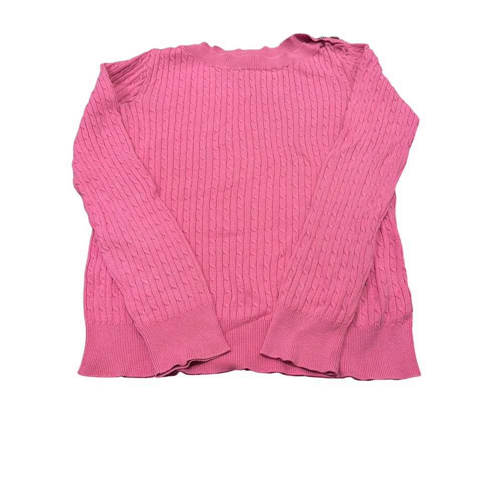 Lauren Ralph Lauren Pink Cable Knit Button Shoulder Cotton Sweater Womens Med